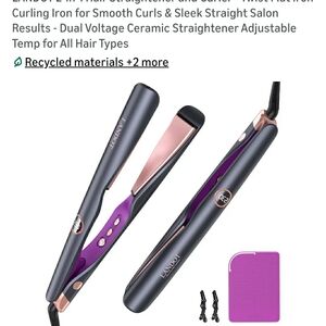 LANDOT Dual Voltage Hair Straightener and Curler - Black and Purple